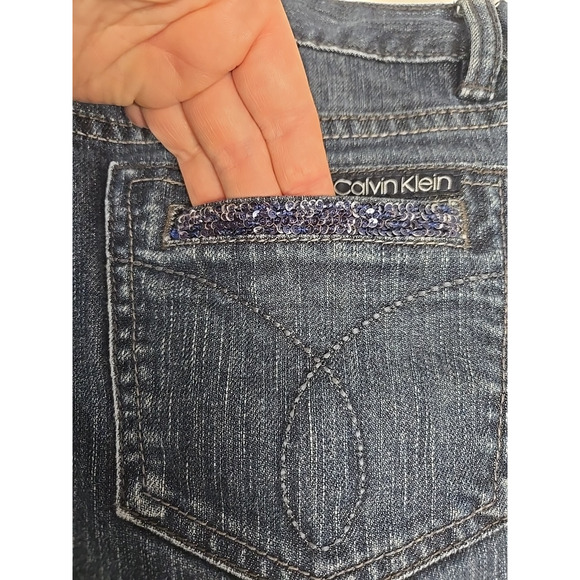 Calvin Klein Jeans Womens Denim Flare Dark Wash Bling Sequined Back Size 28/6 - Picture 9 of 12